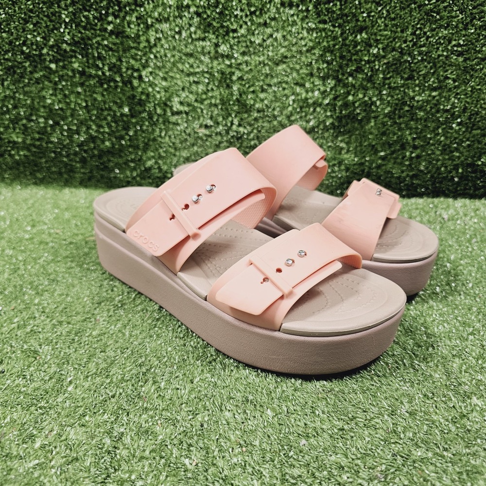 Crocs Brooklyn Buckle Pale Blush Wedge Platform Comefort Sandals Womens Size 9